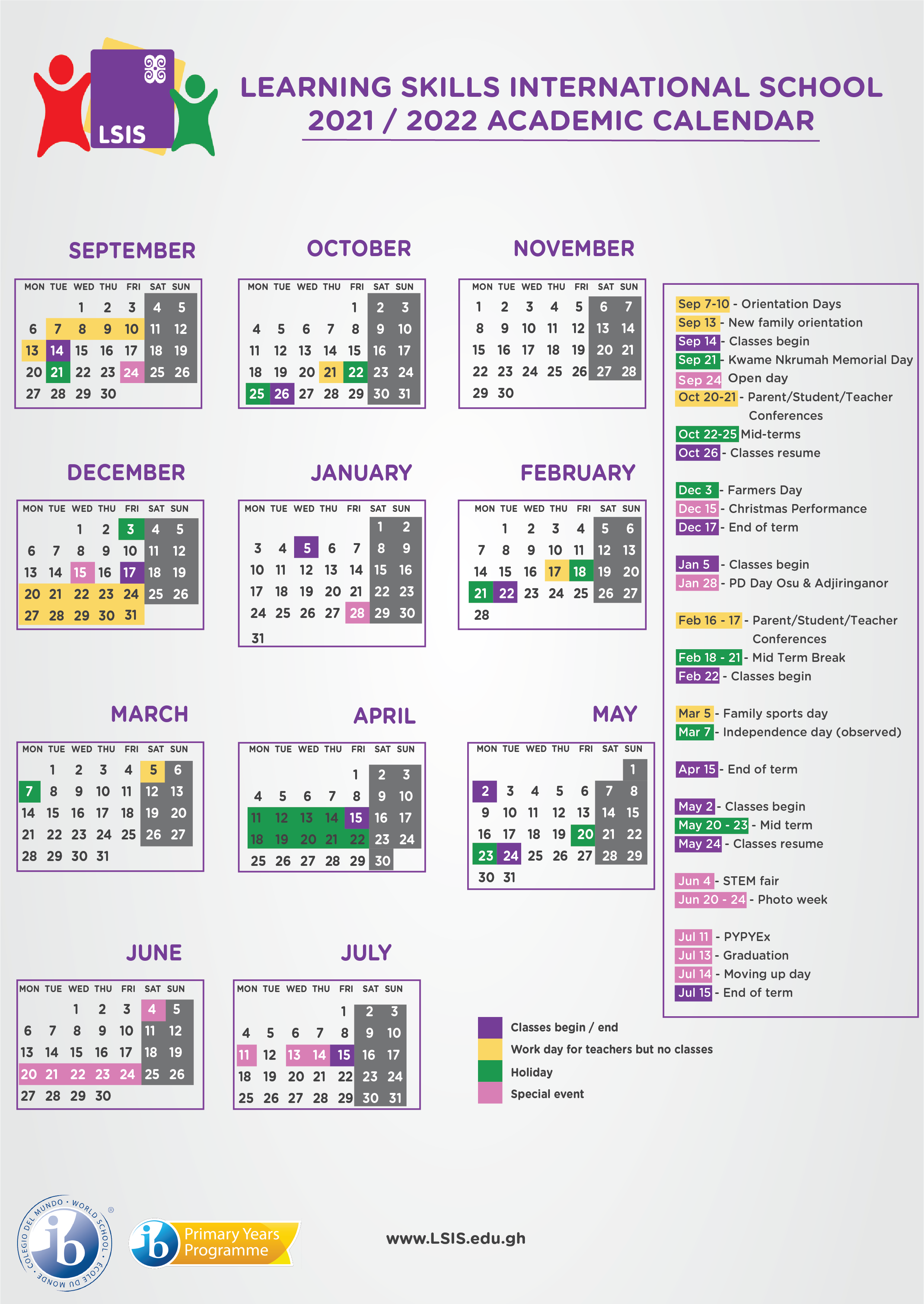 2021/2022 Academic Calendar - Learning Skills International School